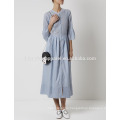 Blue Striped Cotton Maxi Dress Manufacture Wholesale Fashion Women Apparel (TA4078D)